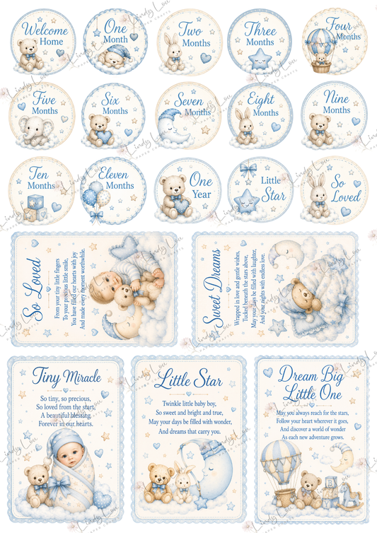 A4 Fussy Cut Sheets  - Baby Boy - Baby's Journey