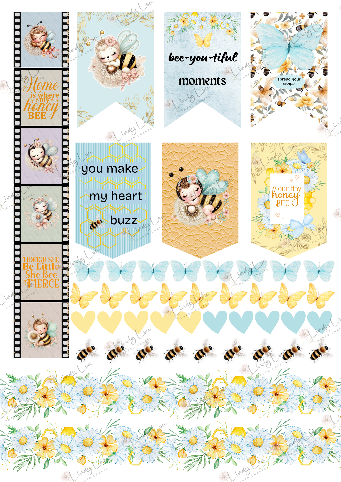 A4 Fussy Cut Sheets  - Little Bee - Bee-You-tiful Moments