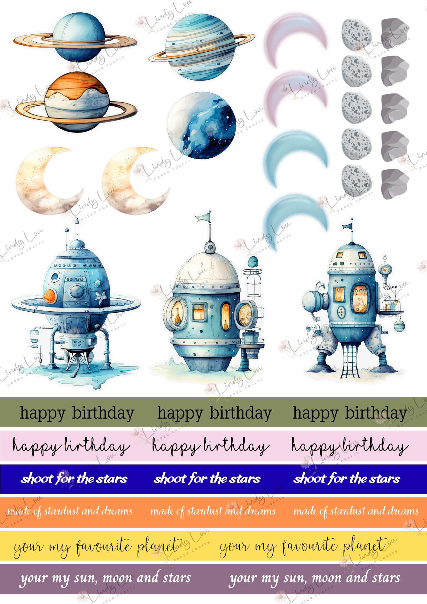 A4 Fussy Cut Sheets - Cosmic Cuties - Galactic Wonders