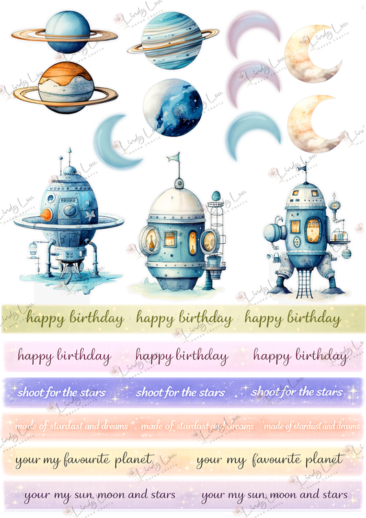 A4 Fussy Cut Sheets - Cosmic Cuties - Galactic Wonders