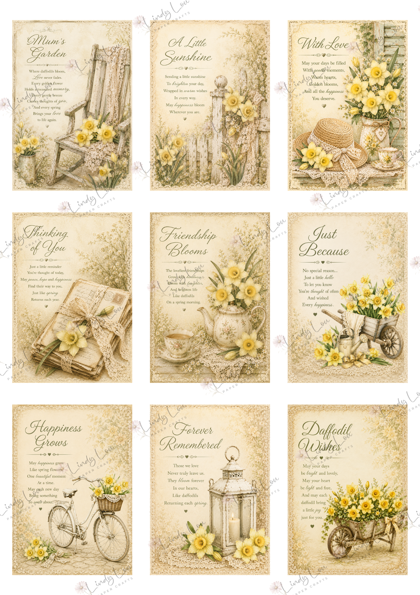 A4 Fussy Cut Sheets  - Mum's Daffodils - Garden Verses