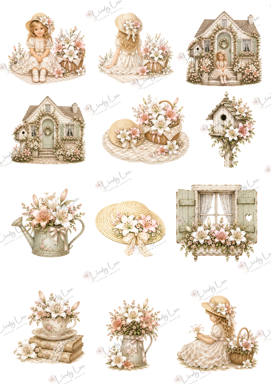 A4 Fussy Cut Sheets  - Lily's Cottage - Lily's Cottage Treasures