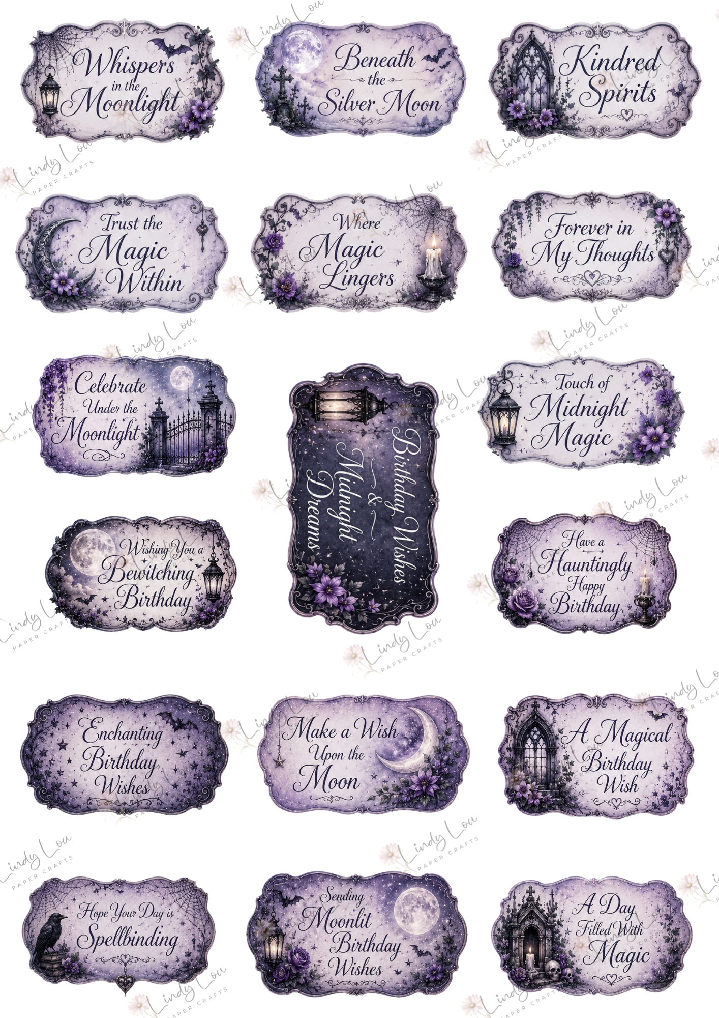 A4 Fussy Cut Sheets  - Goth Girl Dreams - Moonlit Sentiments