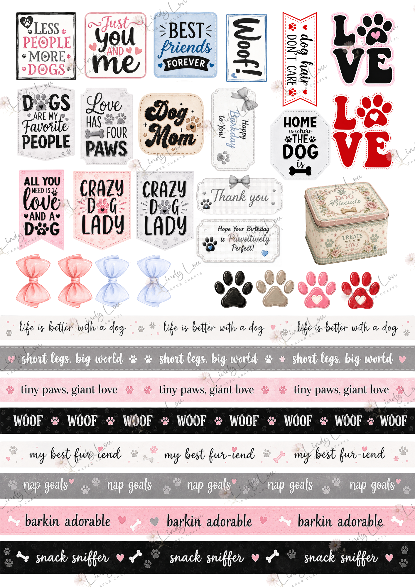 A4 Fussy Cut Sheets  - Barking Adorable - Paws & Sayings