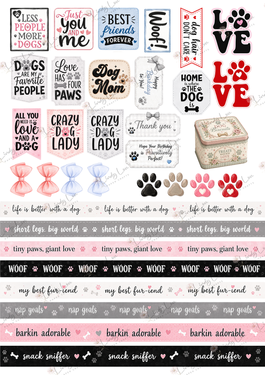 A4 Fussy Cut Sheets  - Barking Adorable - Paws & Sayings