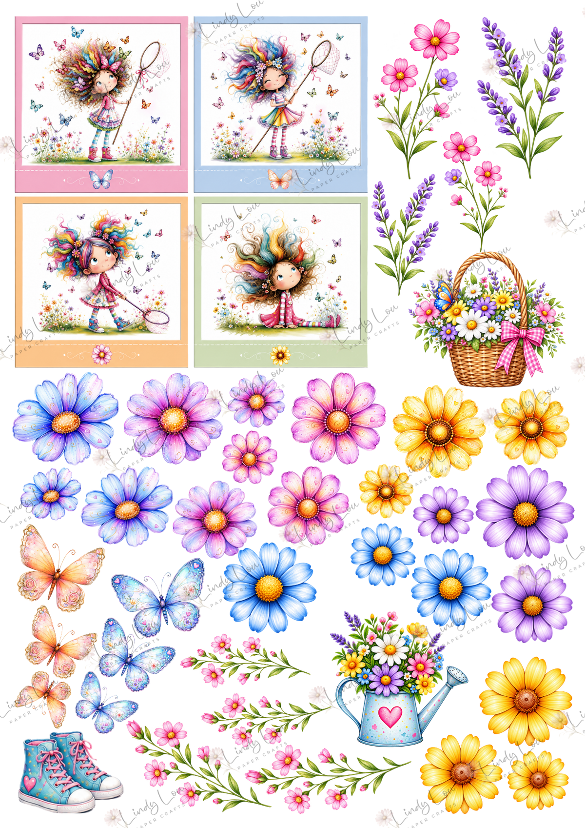 A4 Fussy Cut Sheets - Butterfly Kisses & Quirky Wishes - Petals & Positivity