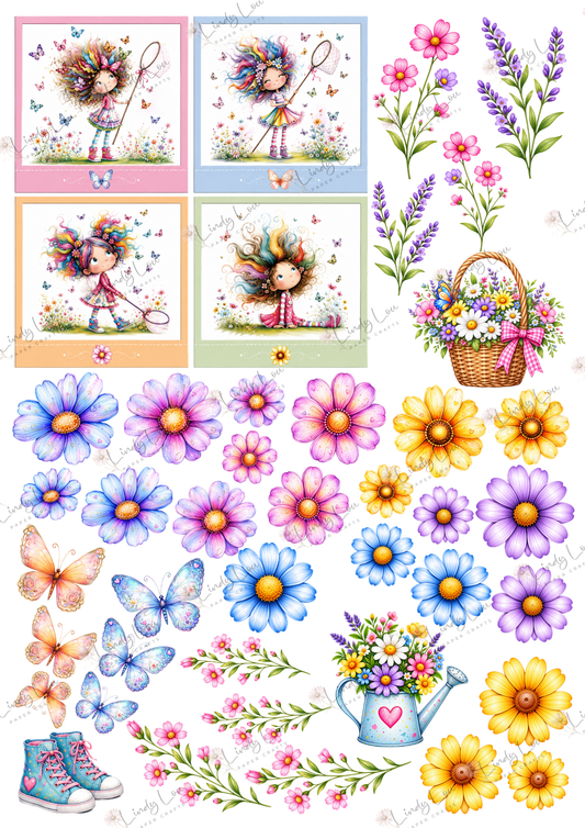 A4 Fussy Cut Sheets - Butterfly Kisses & Quirky Wishes - Petals & Positivity