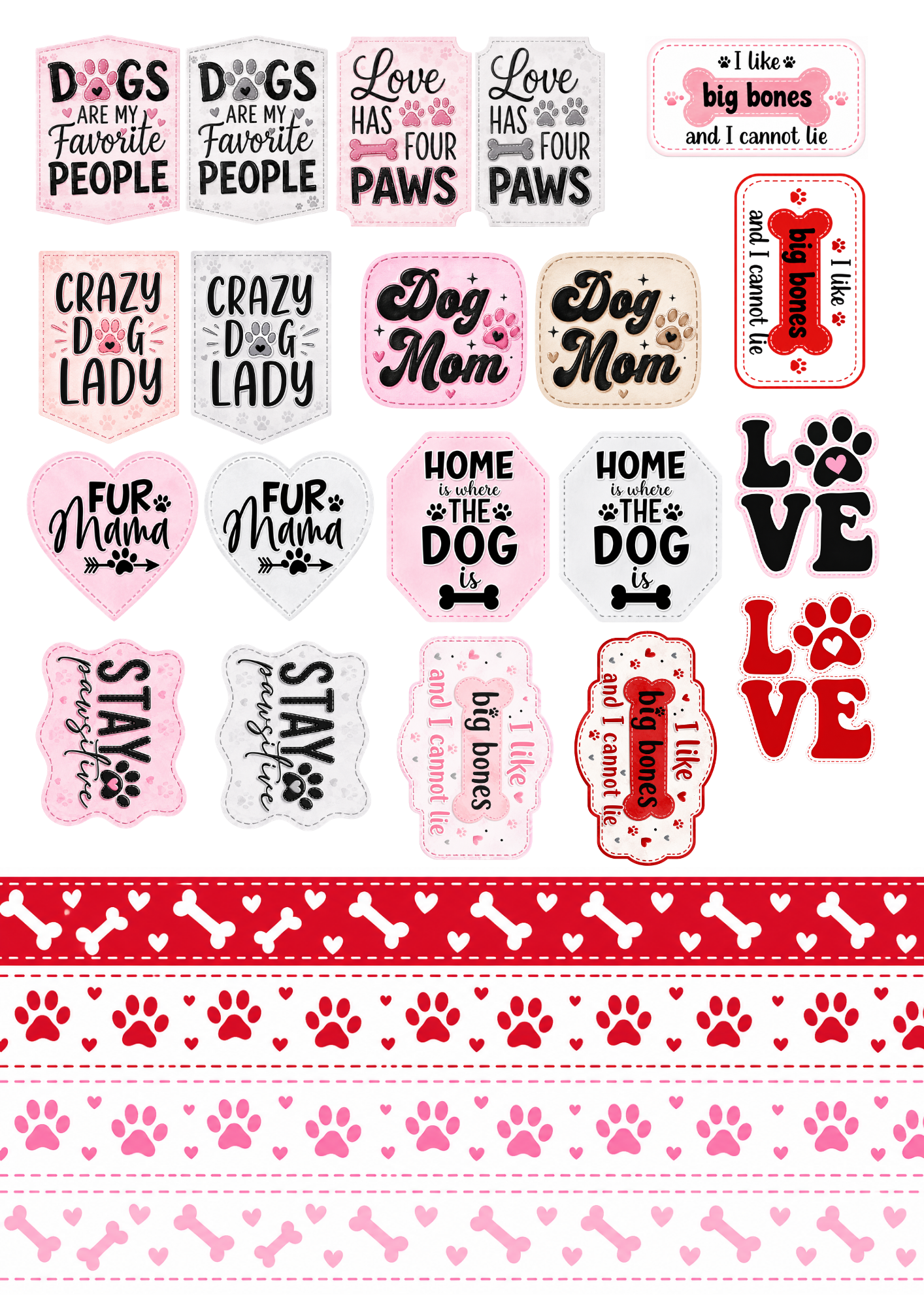 A4 Fussy Cut Sheets  - Barking Adorable - Puppy Love Phrases