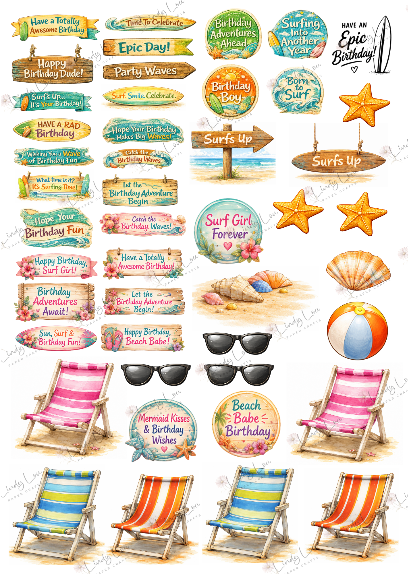 A4 Fussy Cut Sheets  - Surf's Up - Surfside Sentiments