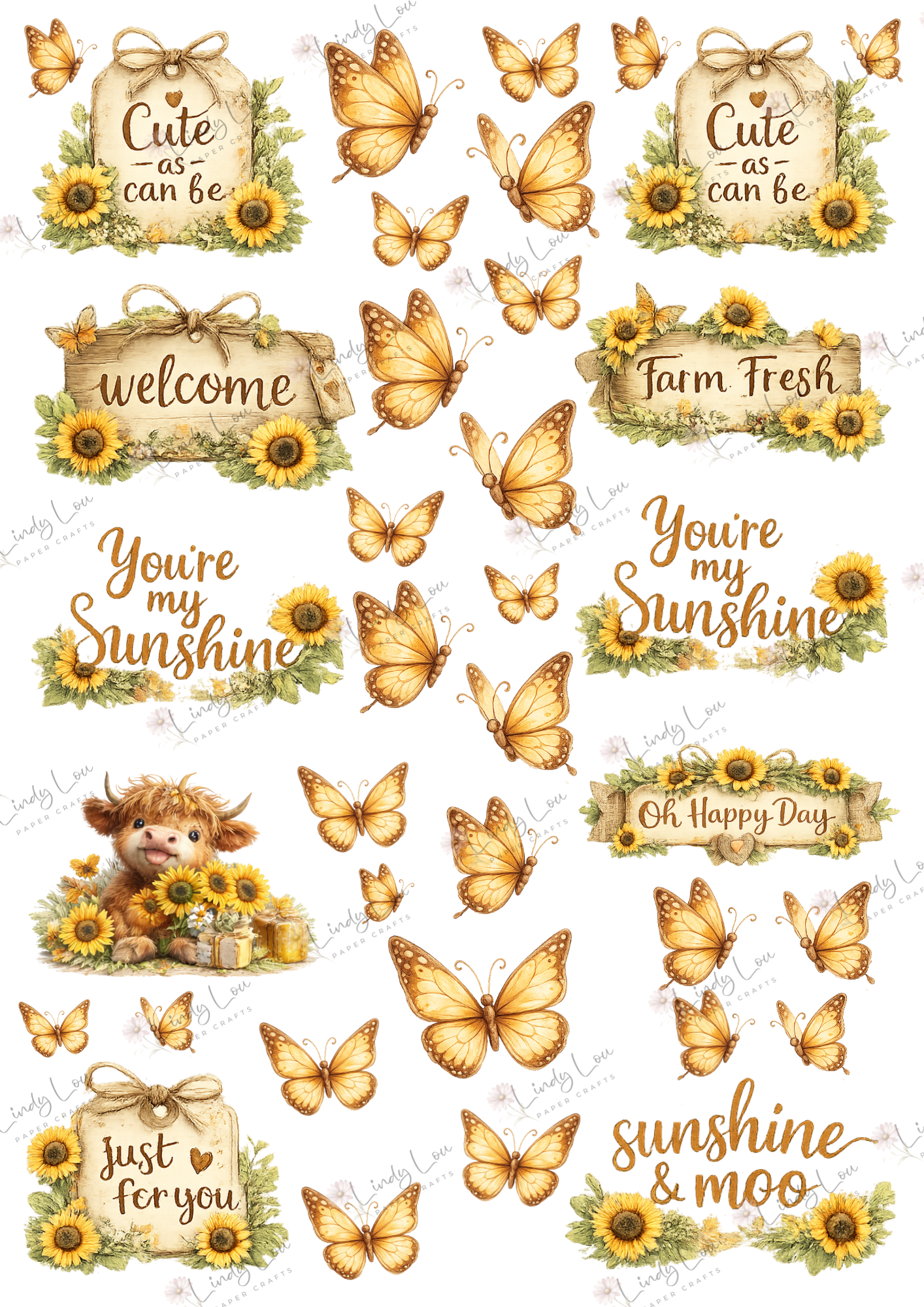 A4 Fussy Cut Sheets  - Sunshine & Moo - Sweet Farm Sentiments