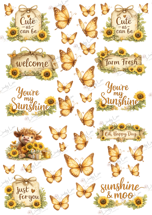 A4 Fussy Cut Sheets  - Sunshine & Moo - Sweet Farm Sentiments
