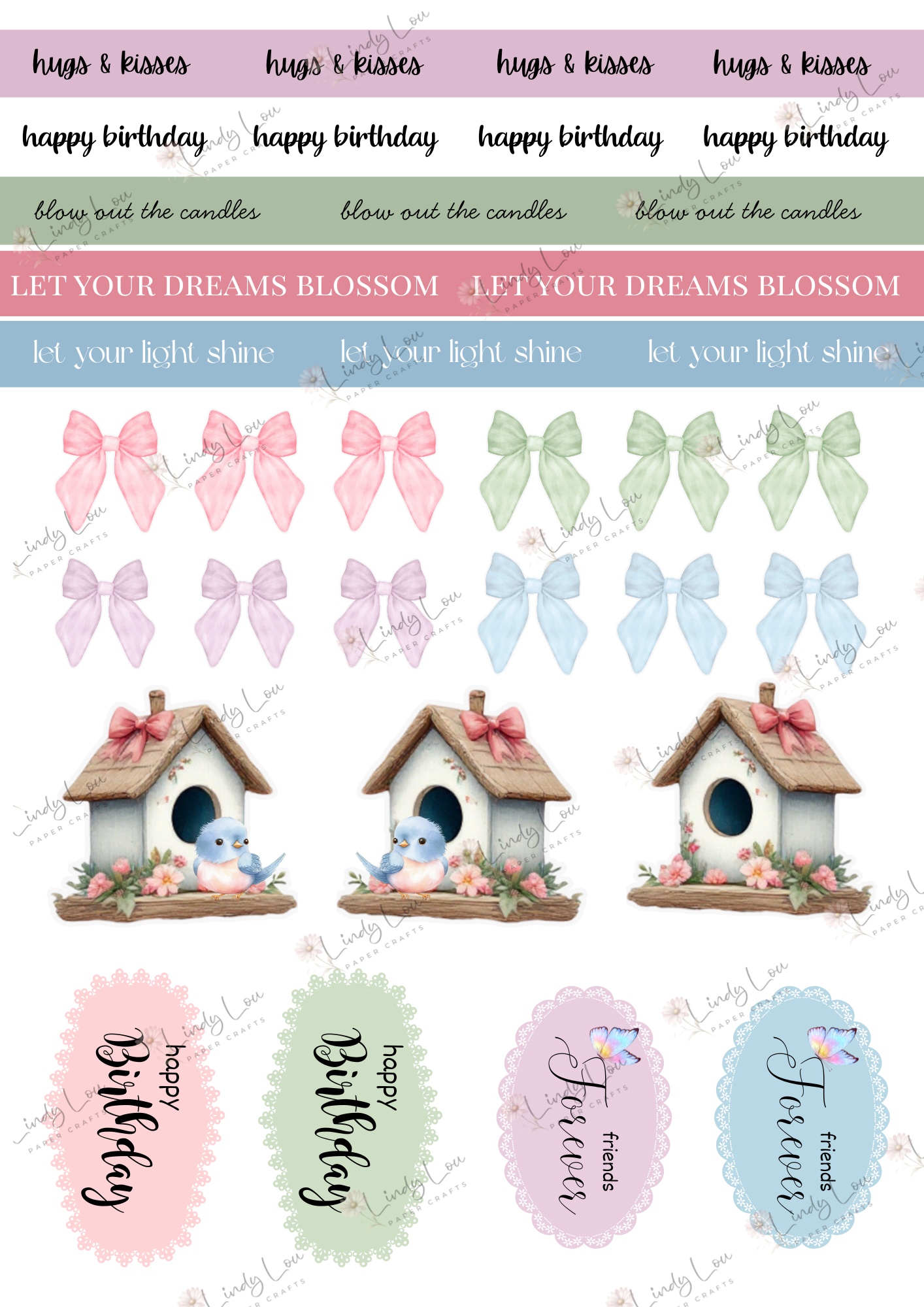 A4 Fussy Cut Sheets - Blossom & Bluebirds  - Wishes & Ribbons