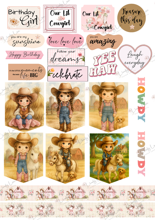 A4 Fussy Cut Sheets - Cute Little Cowgirl - Cowgirl Wishes