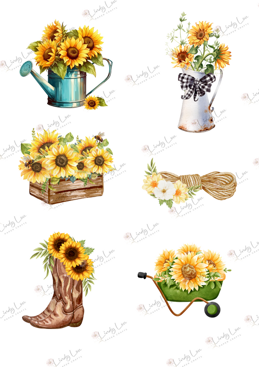 A4 Fussy Cut Sheets  - Sunshine & Moo - Rustic Blooms