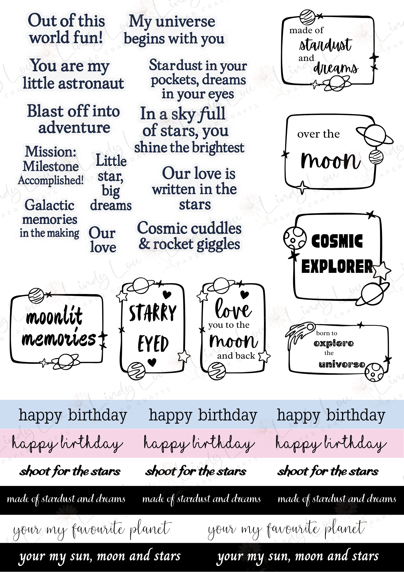 A4 Fussy Cut Sheets - Cosmic Cuties - Stardust Sayings