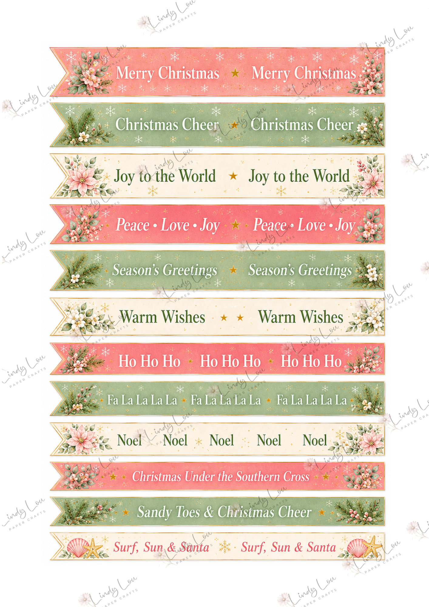A4 Fussy Cut Sheets  - Aussie Christmas - Words & Wishes