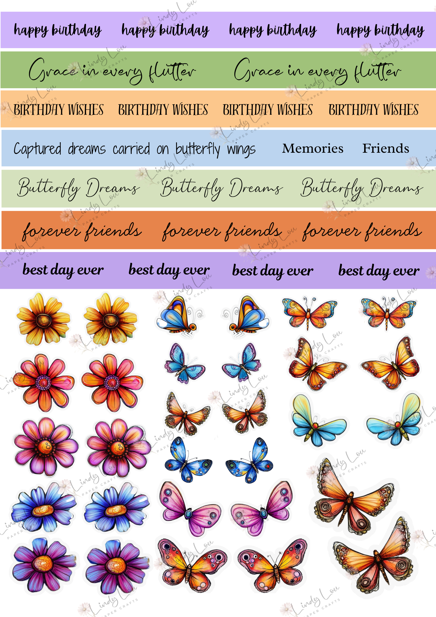 A4 Fussy Cut Sheets - Butterfly Kisses & Quirky Wishes - Petals & Positivity