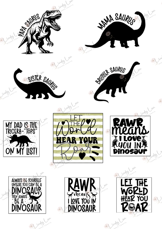 A4 Fussy Cut Sheets - Dino Saurus - Roar-Some Family