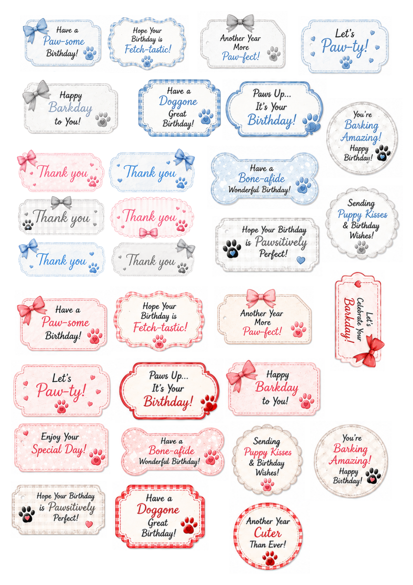 A4 Fussy Cut Sheets  - Barking Adorable - Barkday Greetings