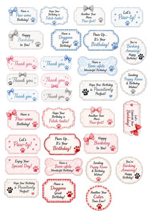 A4 Fussy Cut Sheets  - Barking Adorable - Barkday Greetings