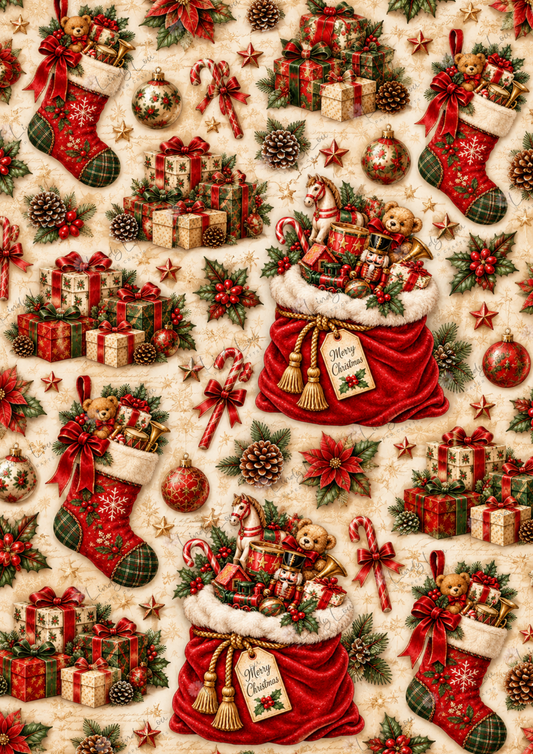 A4 Single Sheet - Christmas Past - Santa's Christmas Toybox Treasures