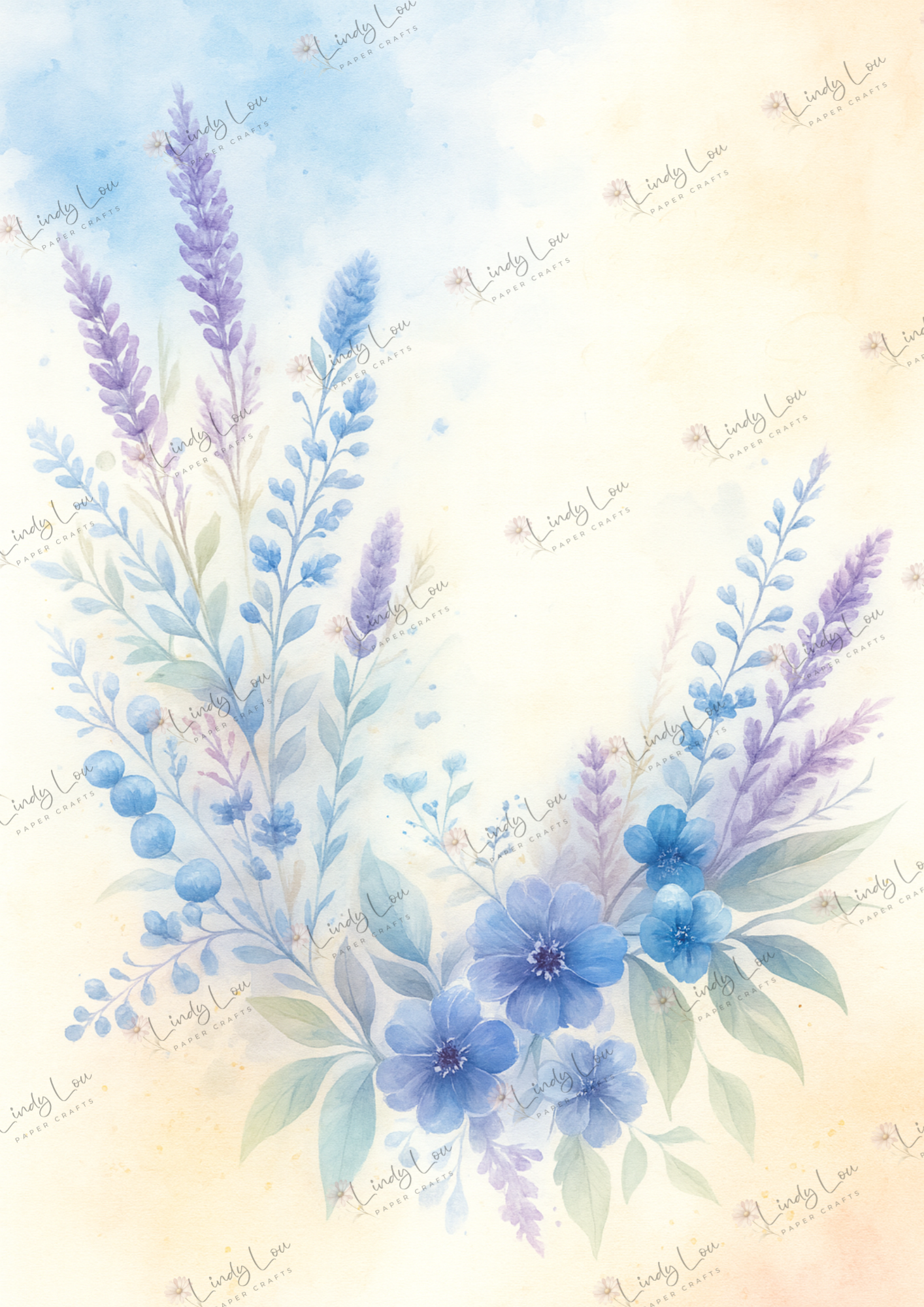 A4 Single Sheet - Bluebirds of Happiness - Lavender Lullaby