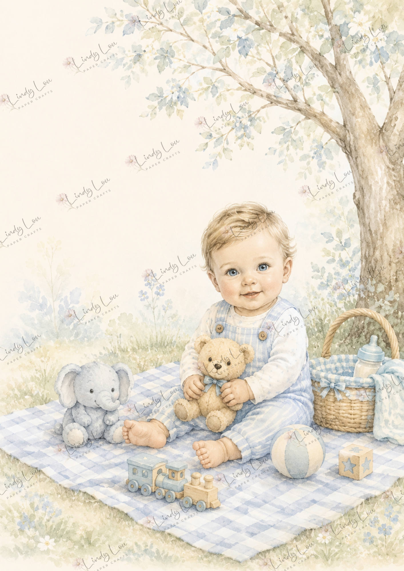 A4 Single Sheet - Baby Boy - Teddy's Picnic