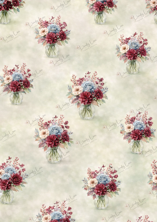A4 Single Sheet - Burgundy & Blue- Vases of Blooms