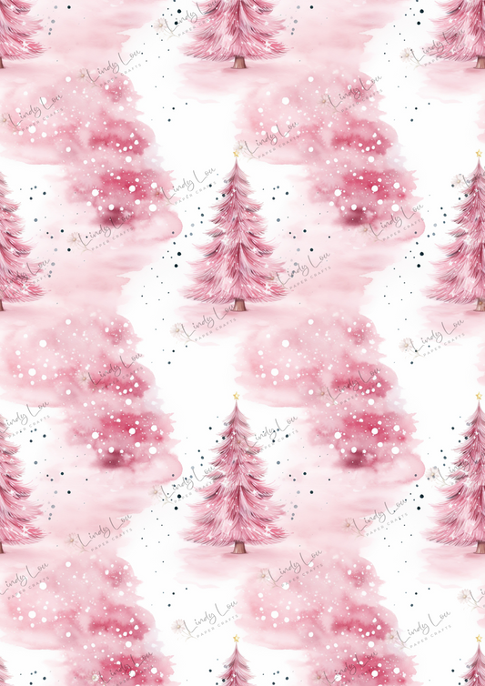A4 Single Sheet - Pink Christmas - Oh Christmas Tree