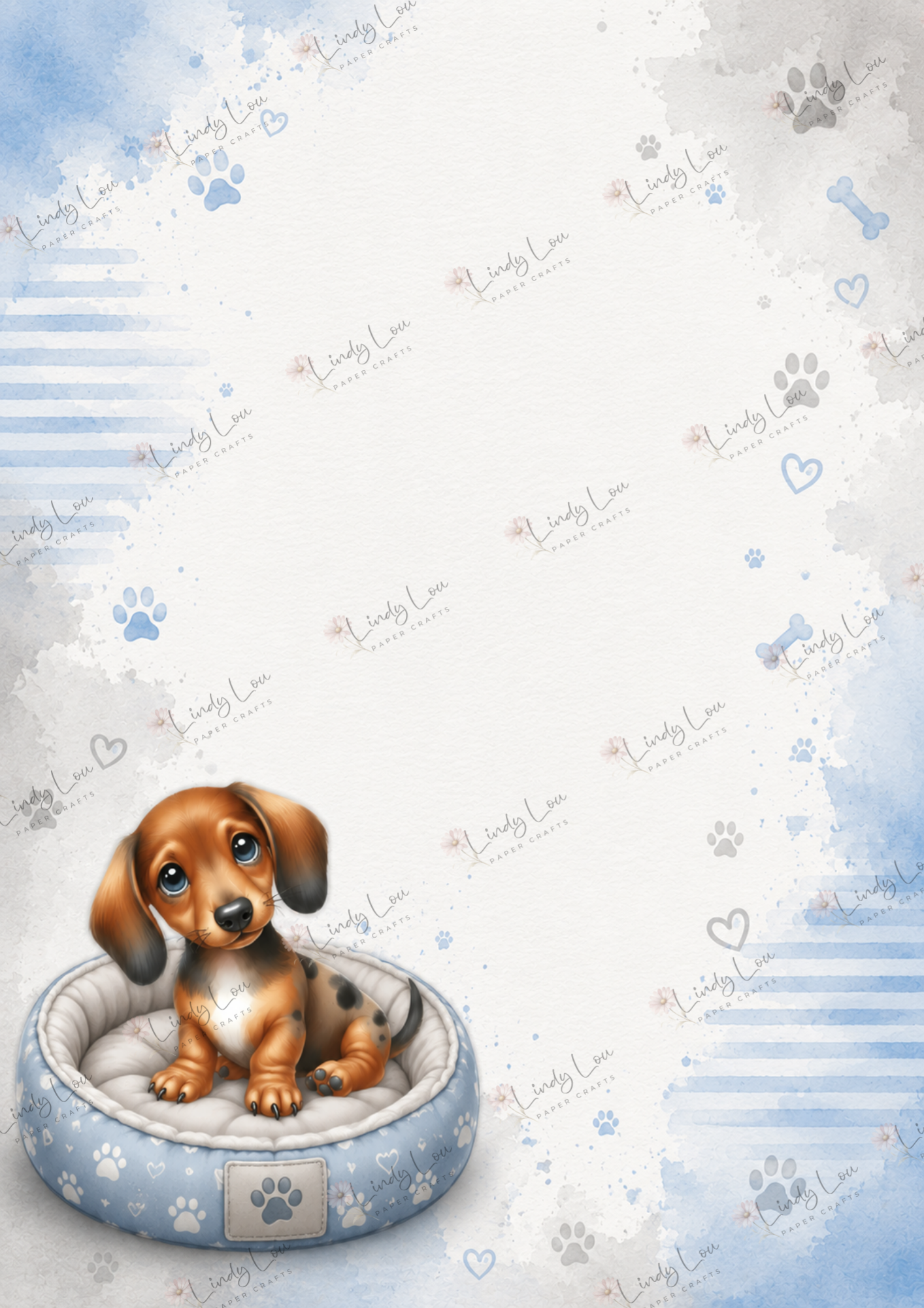 A4 Single Sheet - Barking Adorable - Dreaming in Blue