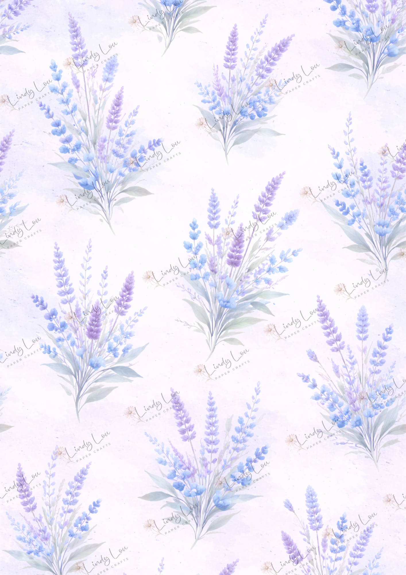 A4 Single Sheet - Bluebirds of Happiness - Lavender Sprays