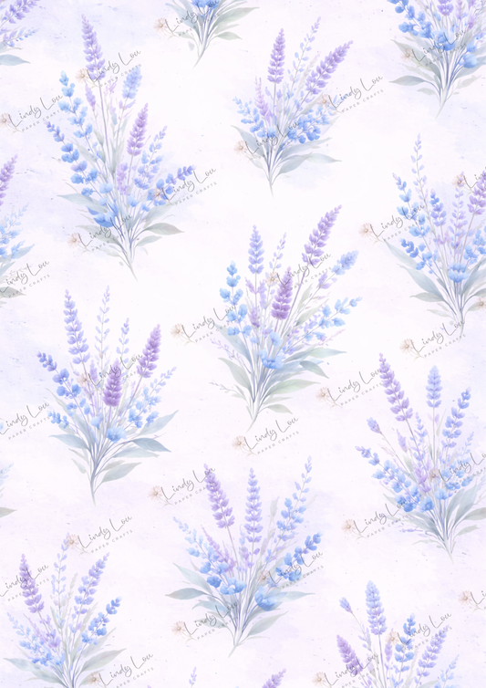 A4 Single Sheet - Bluebirds of Happiness - Lavender Sprays