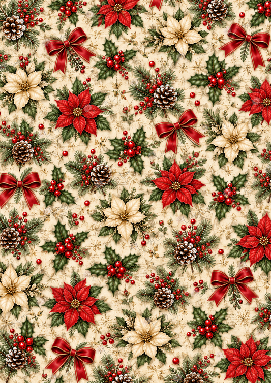 A4 Single Sheet - Christmas Past - Poinsettia & Pine