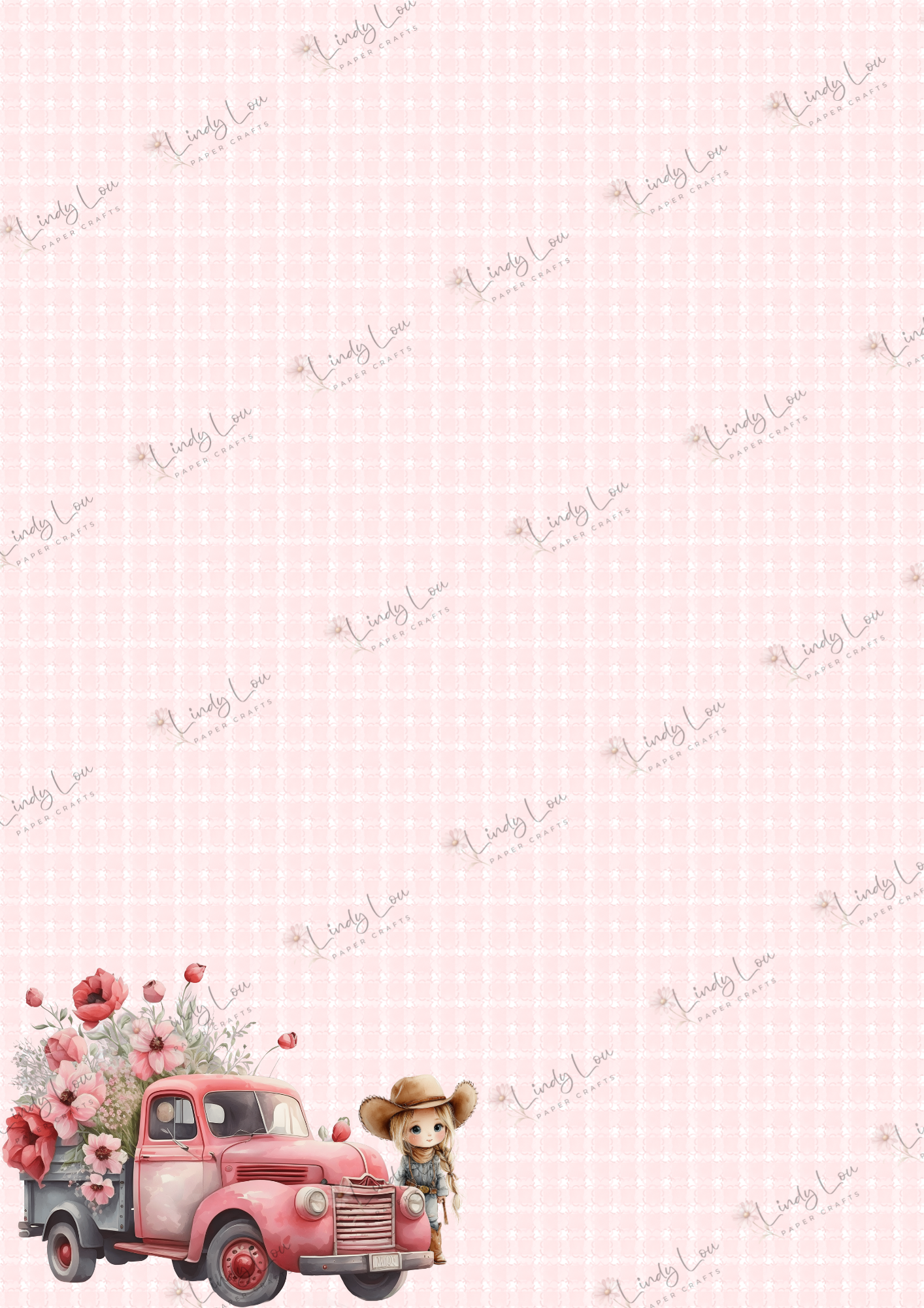 A4 Single Sheet - Cute Little Cowgirl - Flower Truck