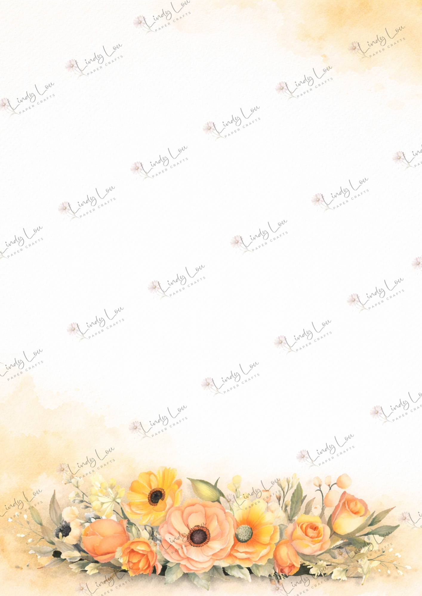 A4 Single Sheet - Buttercream Blooms - Sunlit Buttercream Border