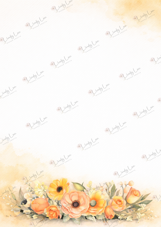 A4 Single Sheet - Buttercream Blooms - Sunlit Buttercream Border