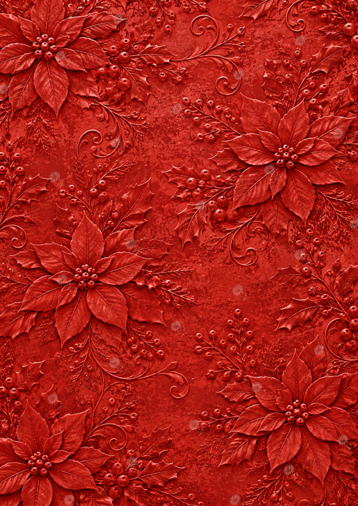 A4 Single Sheet - Christmas Past - Crimson Poinsettia Emboss