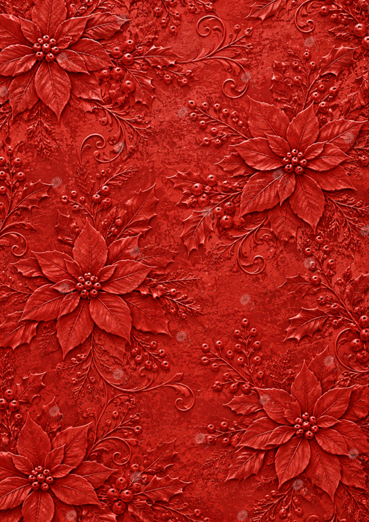 A4 Single Sheet - Christmas Past - Crimson Poinsettia Emboss