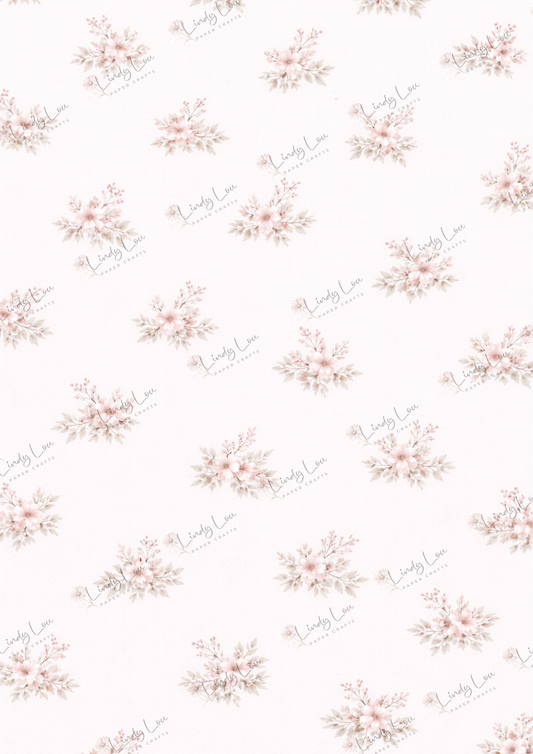 A4 Single Sheet - Burgundy & Blue- Soft Blush Posies