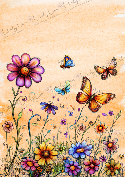 A4 Single Sheet - Butterfly Kisses & Quirky Wishes - Butterfly Garden