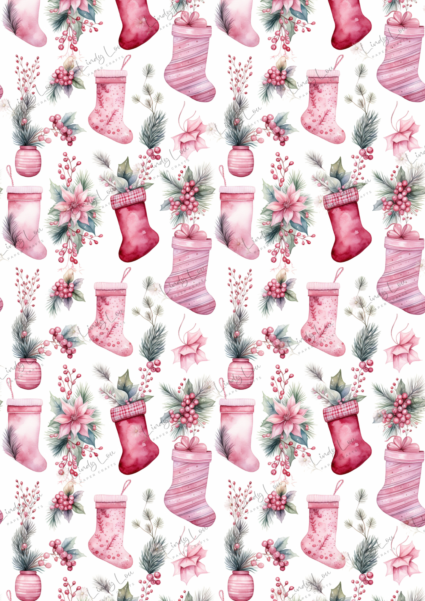 A4 Single Sheet - Pink Christmas - Sugarplum Stockings