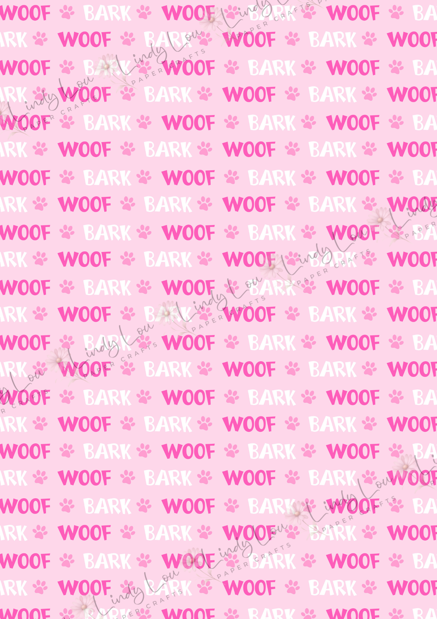 A4 Single Sheet - Barking Adorable - Pink Woof Print
