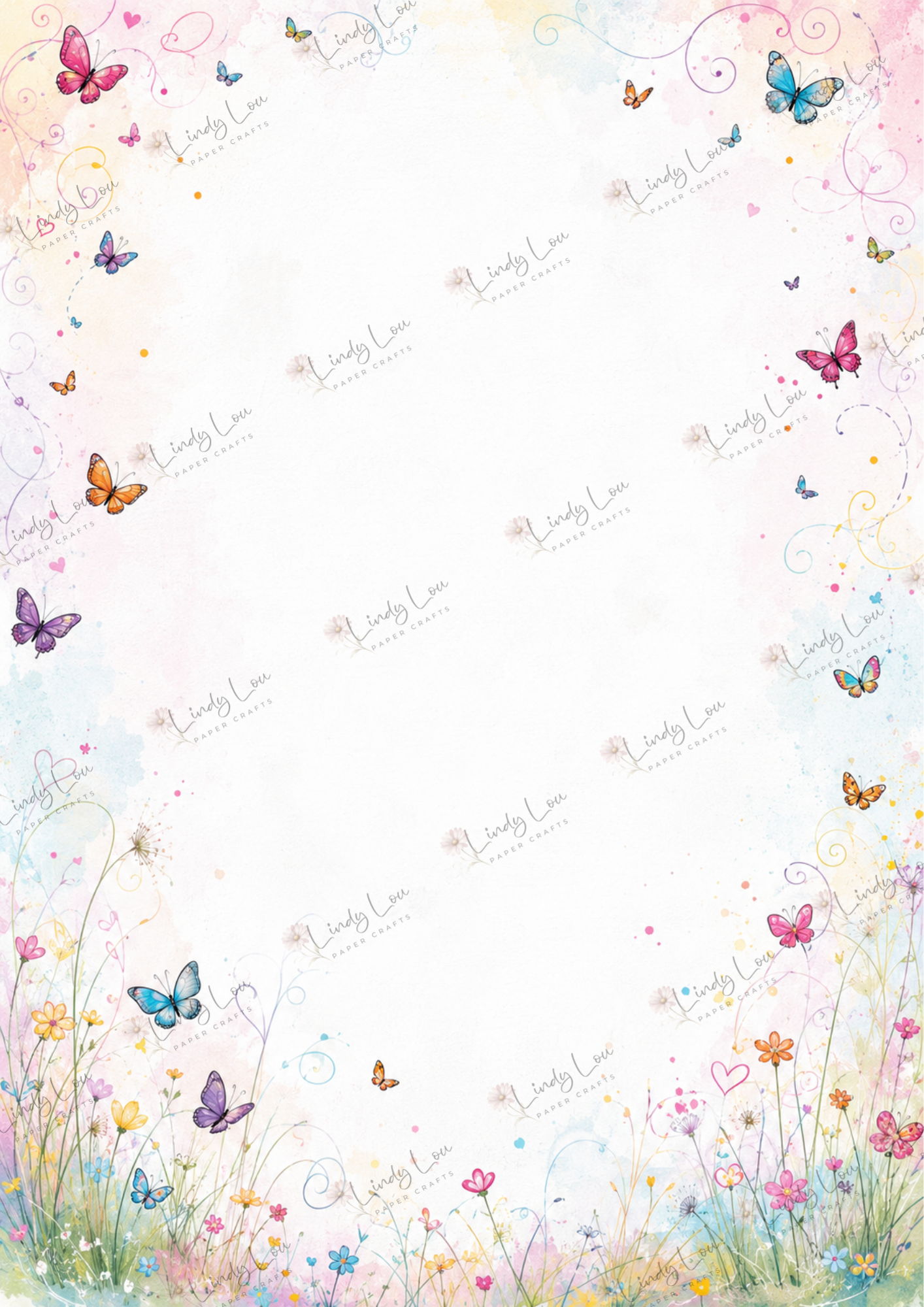 A4 Single Sheet - Butterfly Kisses & Quirky Wishes - Rainbow Butterflies