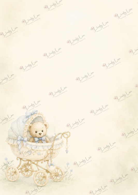 A4 Single Sheet - Baby Boy - Teddy's First Ride