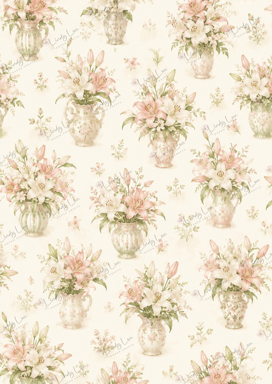 A4 Single Sheet - Lily's Cottage - Vintage Lily Vases