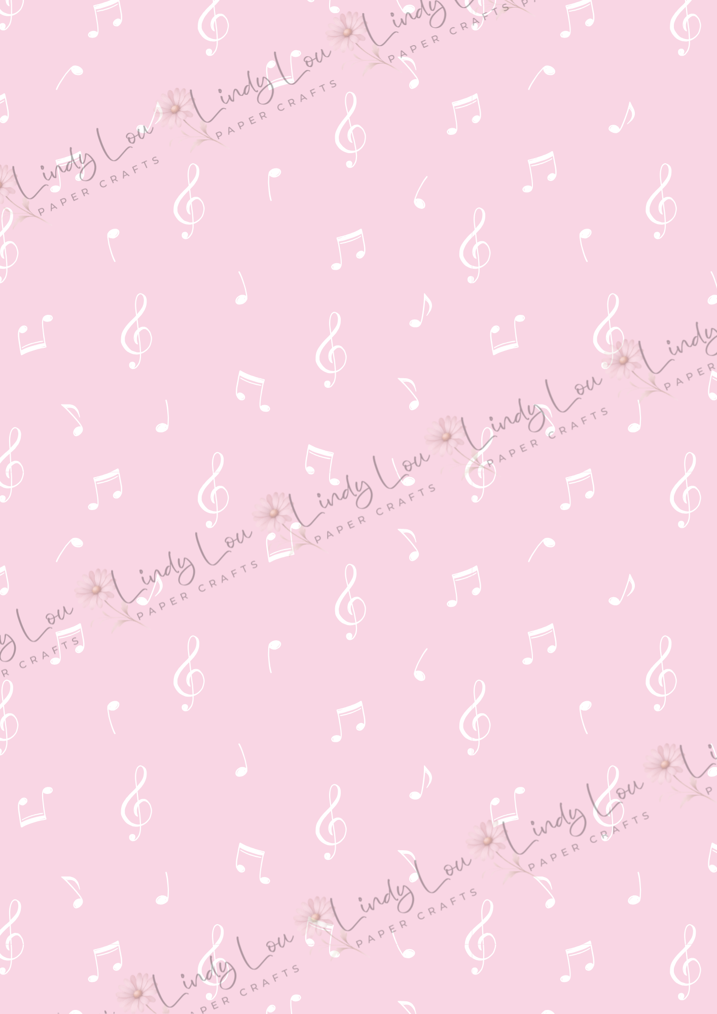 A4 Single Sheet - Blossom & Bluebirds - Pink Music Notes