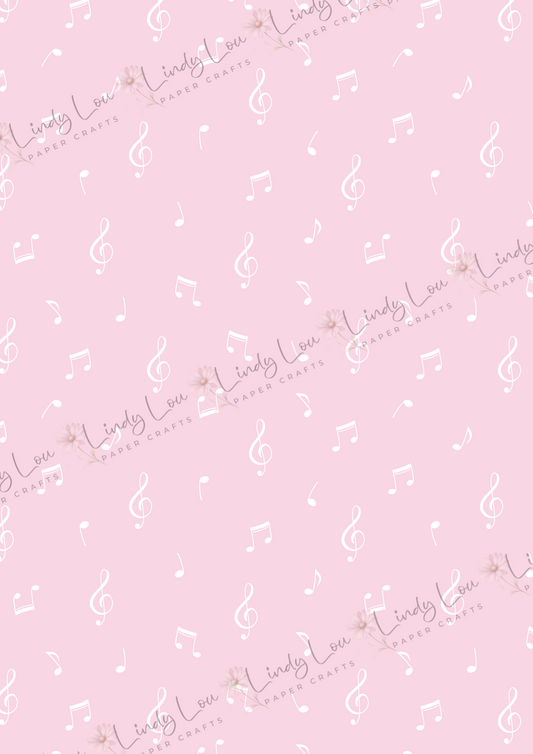 A4 Single Sheet - Blossom & Bluebirds - Pink Music Notes