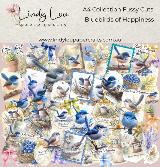 Ephemera: Fussy Cuts - A4 Collection - Bluebirds of Happiness