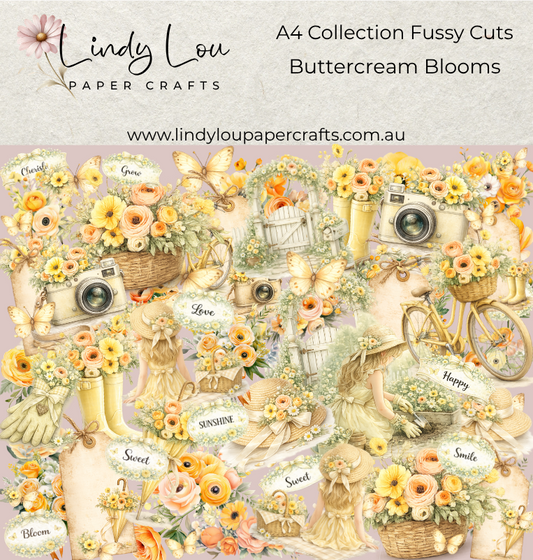 Ephemera: Fussy Cuts - A4 Collection - Buttercream Blooms