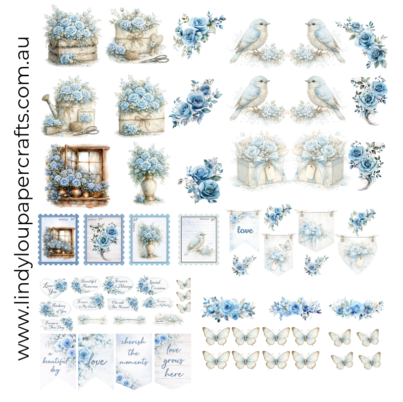 Ephemera: Fussy Cuts - A4 Collection - Whispers In Blue